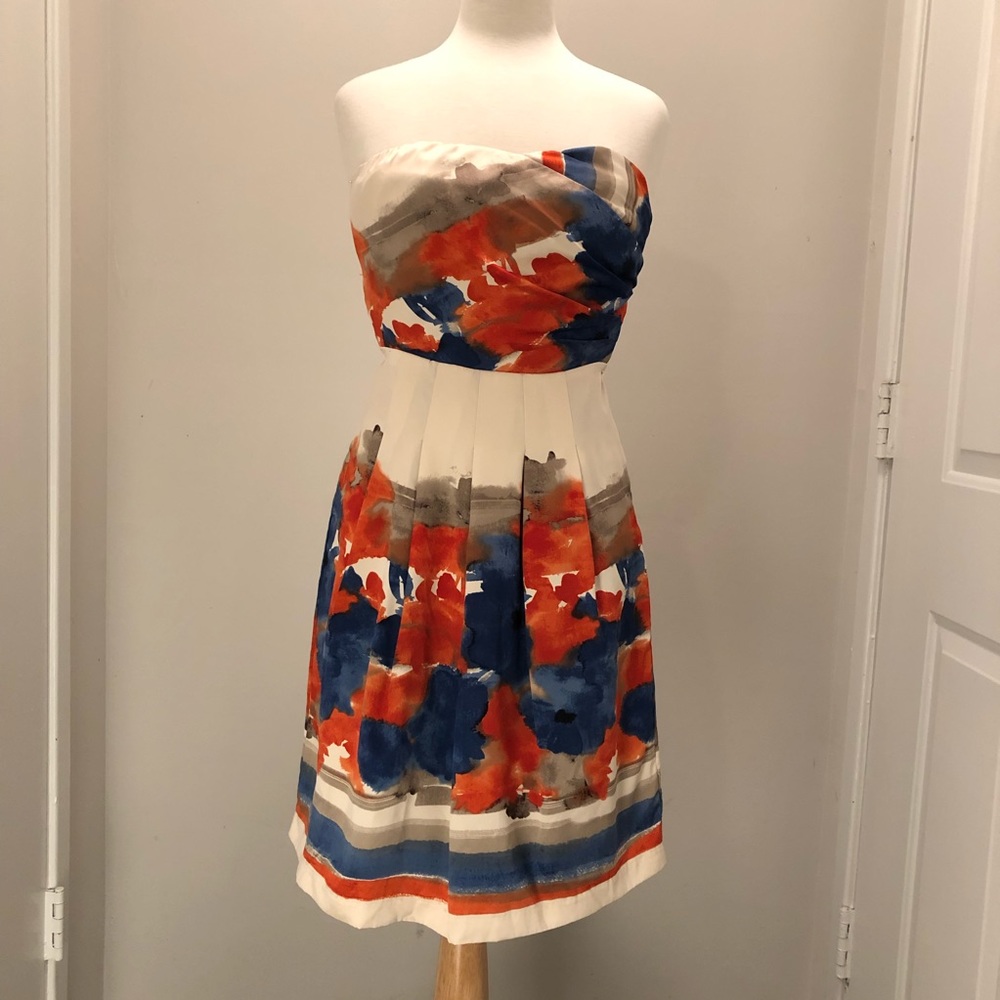 Strapless Watercolor Printed Dress